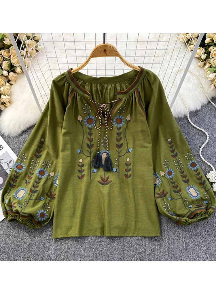 Embroidery On Shirt - Women Spring Blouse Ethnic Style Retro