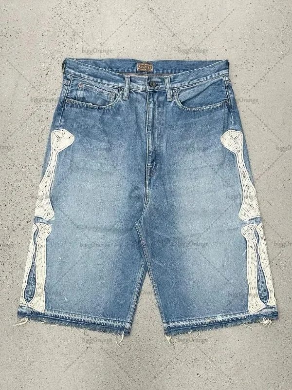 Embroidery On Jeans - Deeptown Y2k Vintage Harajuku Denim Shorts