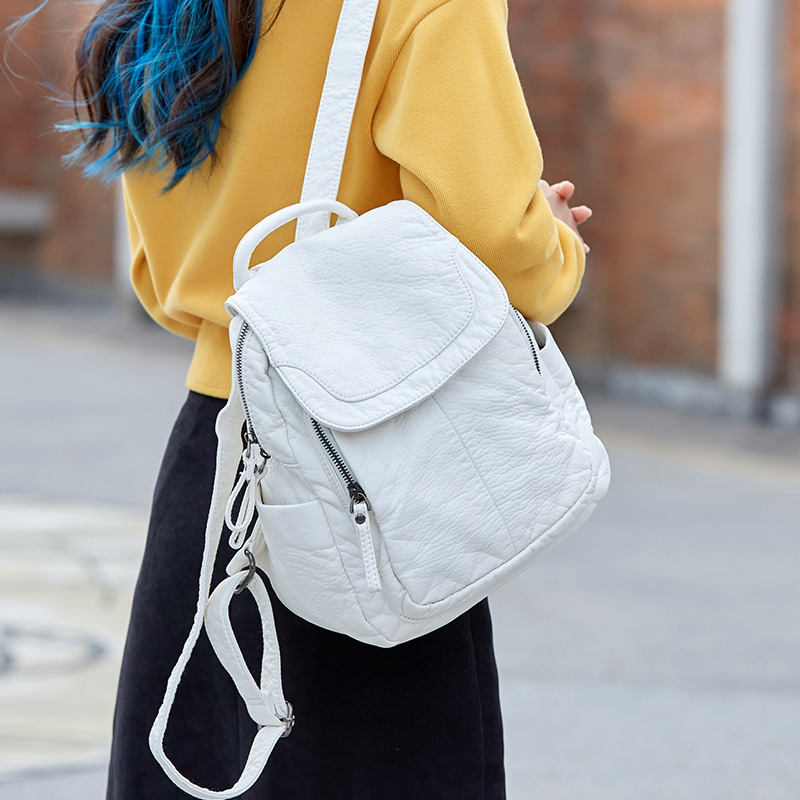 Embroidery Kit Pouch - Women's Backpack White Washed Leather Backpack