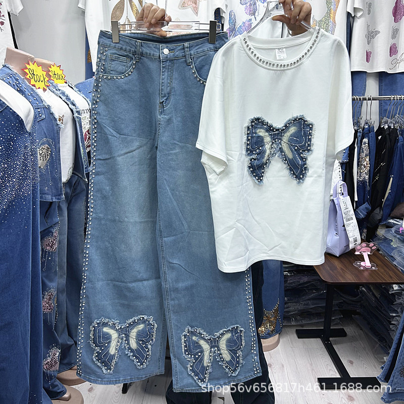 Embroidery On Jeans - New Spring Summer Loose Women Two-piece