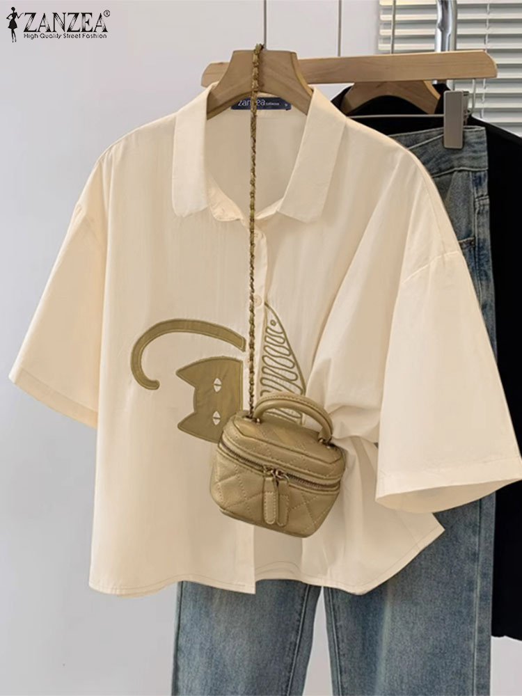 Embroidery On Shirt - ZANZEA Women's Casual Collared Shirts Summer