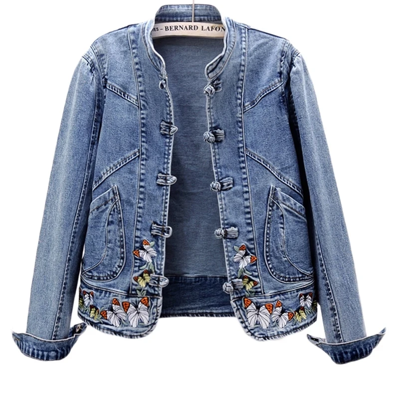 Embroidery Cardigan - Women 2026 Spring Embroidered Denim Jacket