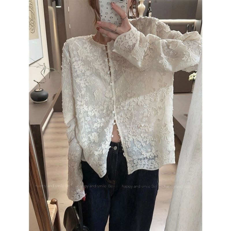 Embroidery Cardigan - Fashion Embroidered Three-dimensional Lace Shirt French