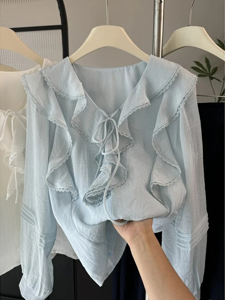 Embroidery Fashion - French V-Neck Chic Long Sleeved Blouse