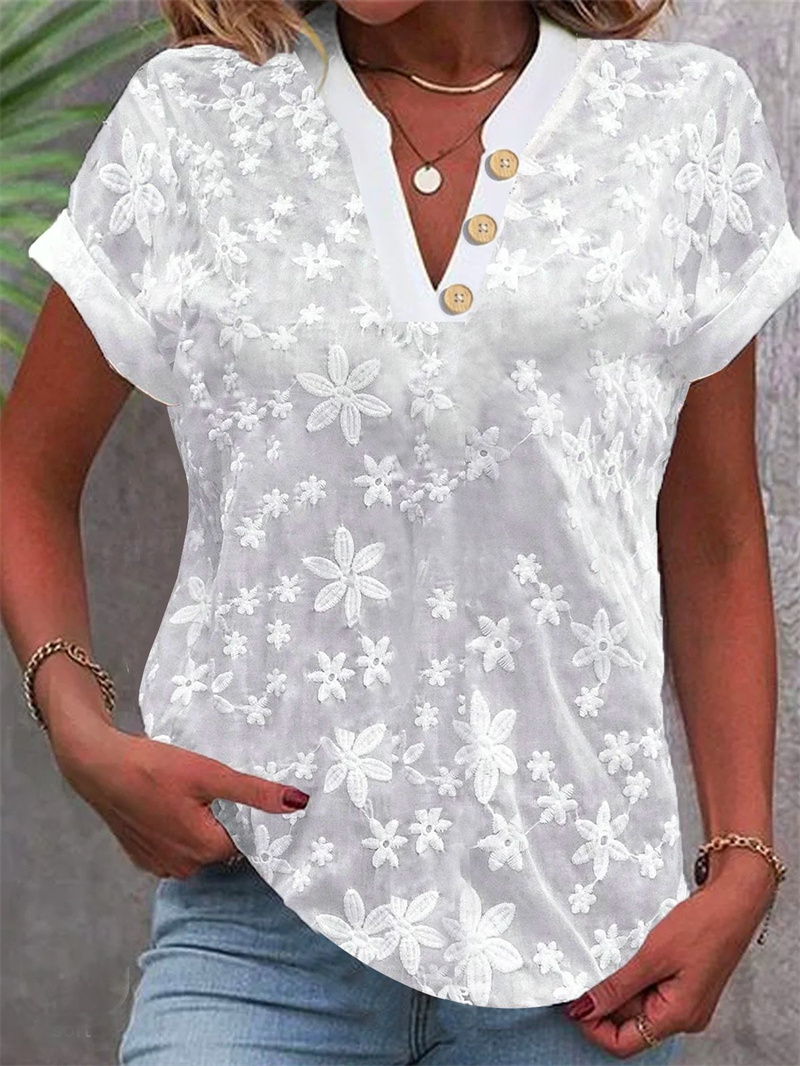Summer Women White Floral Embr - Embroidery On Shirt ulasan dan harga