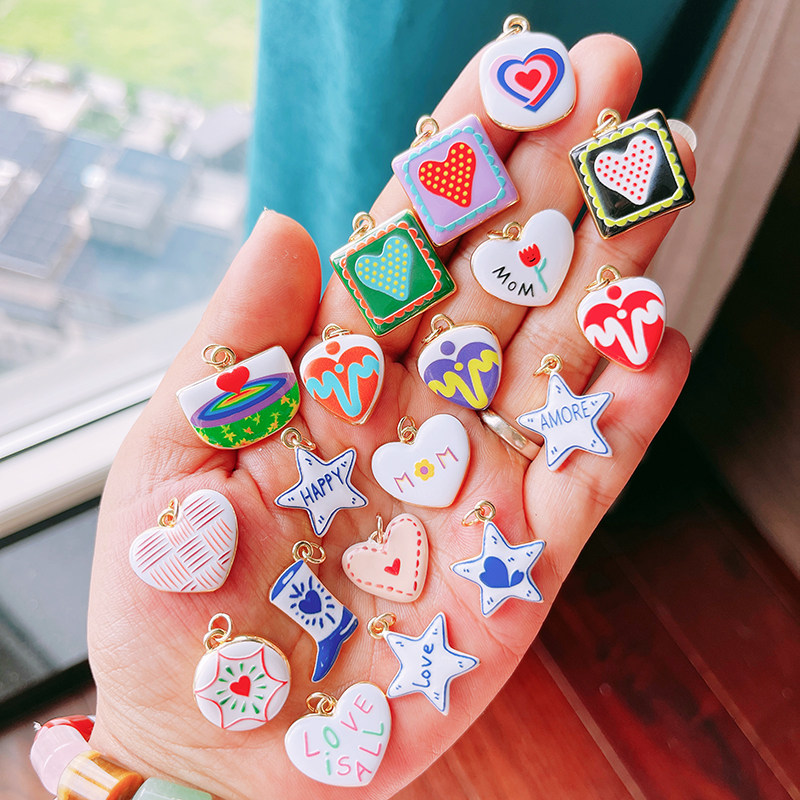 Lot 2pcs Trendy Heart Star Cha - Embroidery Charm ulasan dan harga