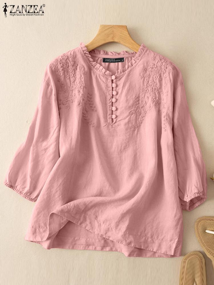 ZANZEA Summer Vintage Shirts E - Embroidery On Shirt ulasan dan harga