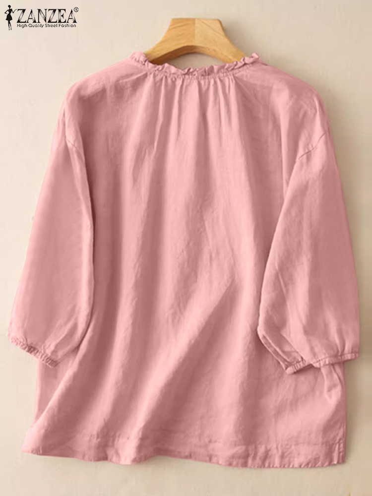 ZANZEA Summer Vintage Shirts E - Embroidery On Shirt ulasan dan harga