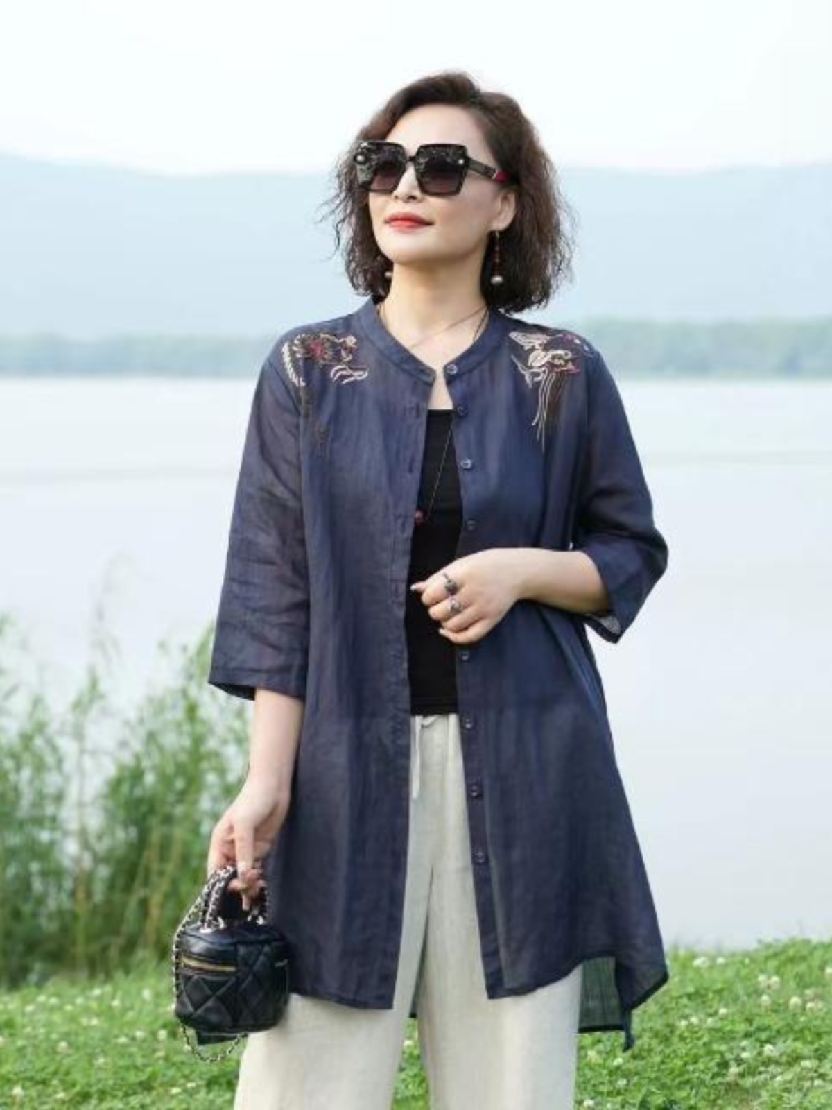 Retro Embroidered Cotton Linen - Embroidery Cardigan ulasan dan harga
