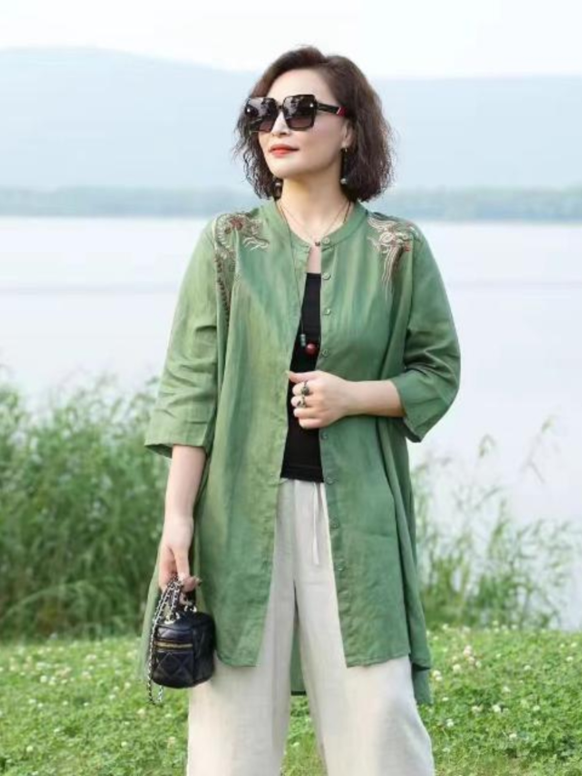 Retro Embroidered Cotton Linen - Embroidery Cardigan ulasan dan harga