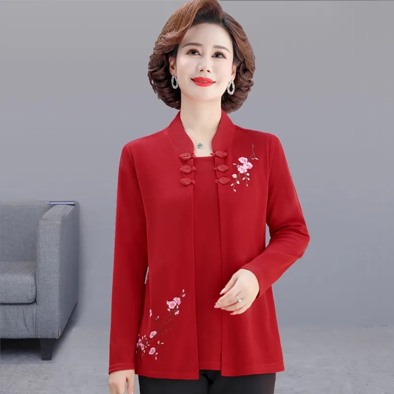 Middle-Aged Women Embroidery C - Embroidery Cardigan ulasan dan harga