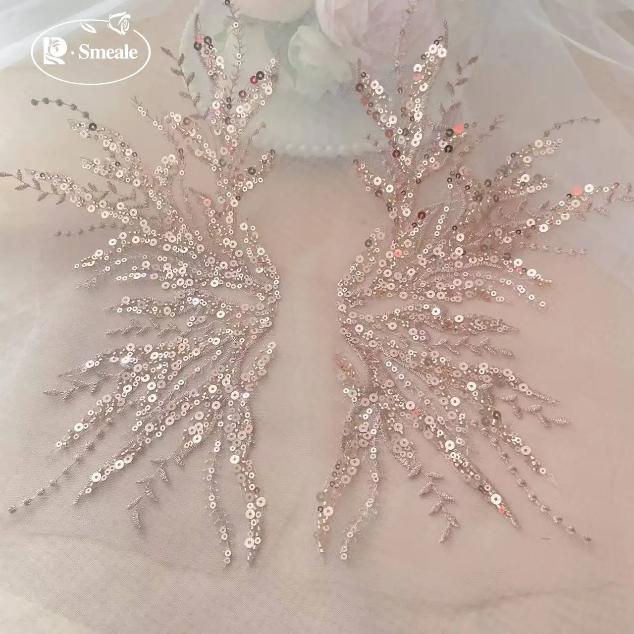 5Pair-2Pair.Rose Gold Sequin T - Embroidery Flower Pattern ulasan dan harga