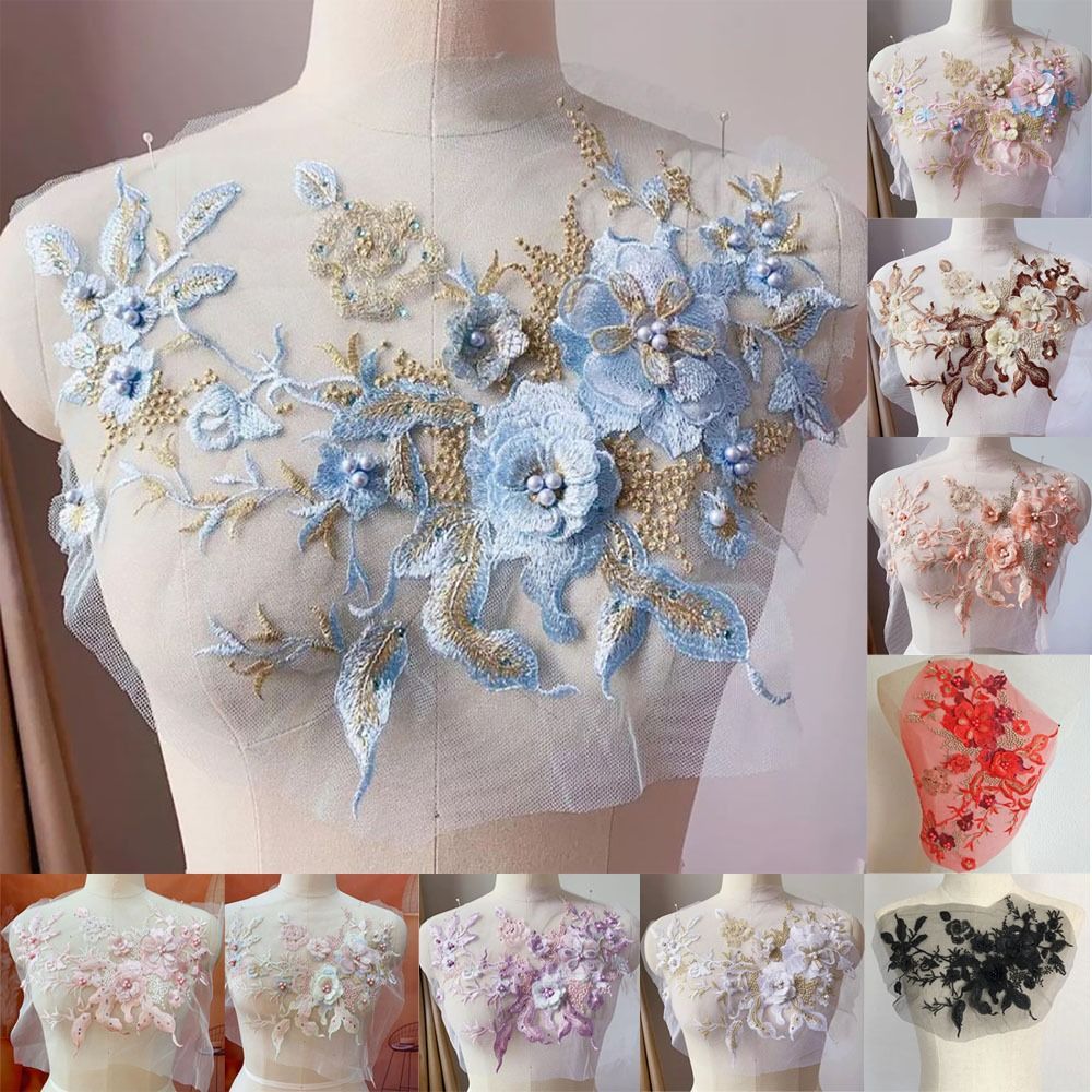 3D Flowers Beaded Lace Fabrics - Embroidery Flower Pattern ulasan dan harga