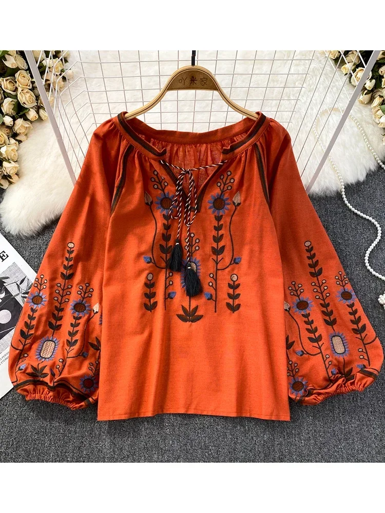 Women Spring Blouse Ethnic Sty - Embroidery On Shirt ulasan dan harga
