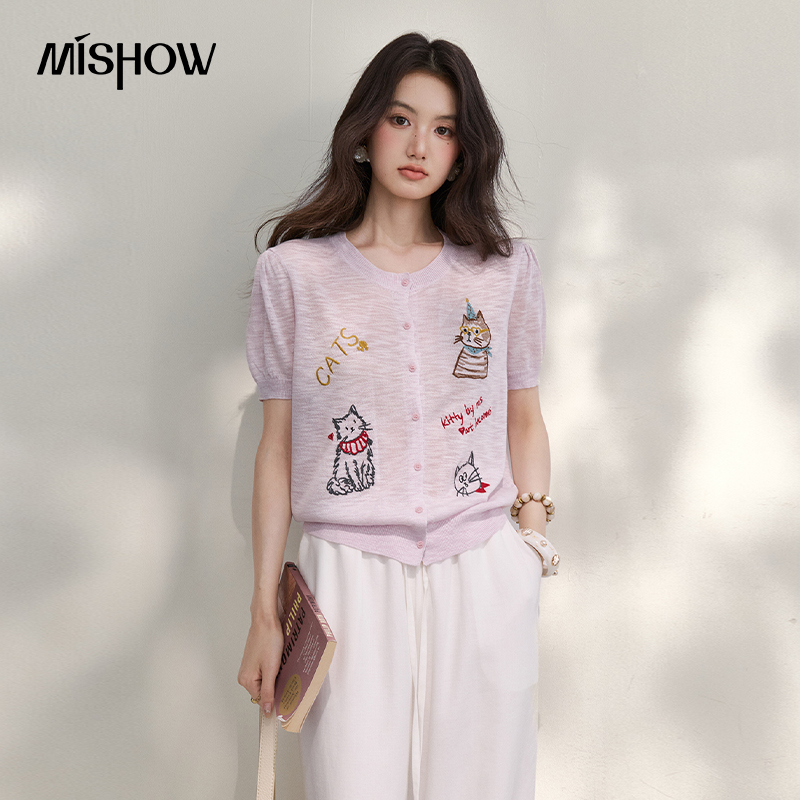 MISHOW Sweet Cat Letter Embroi - Embroidery Cardigan ulasan dan harga