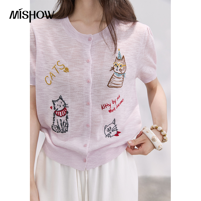 MISHOW Sweet Cat Letter Embroi - Embroidery Cardigan ulasan dan harga