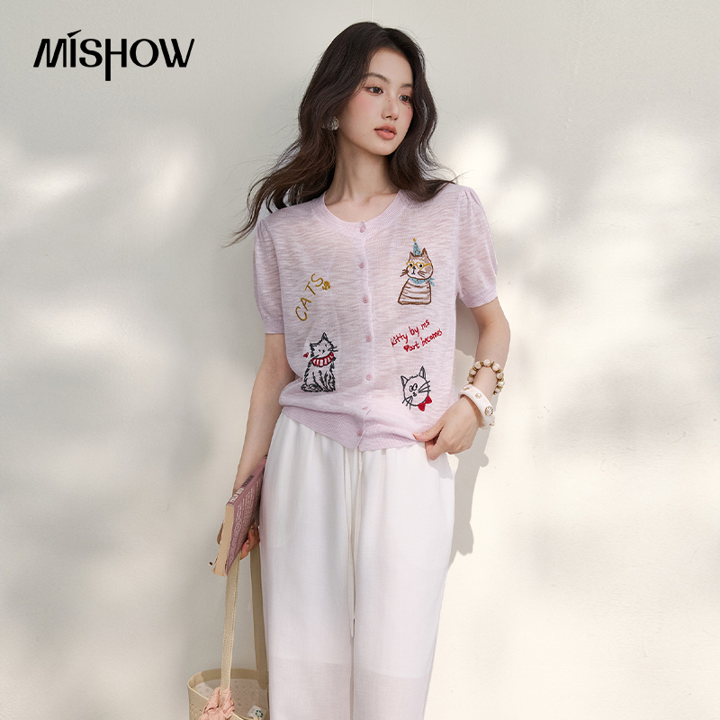 MISHOW Sweet Cat Letter Embroi - Embroidery Cardigan ulasan dan harga