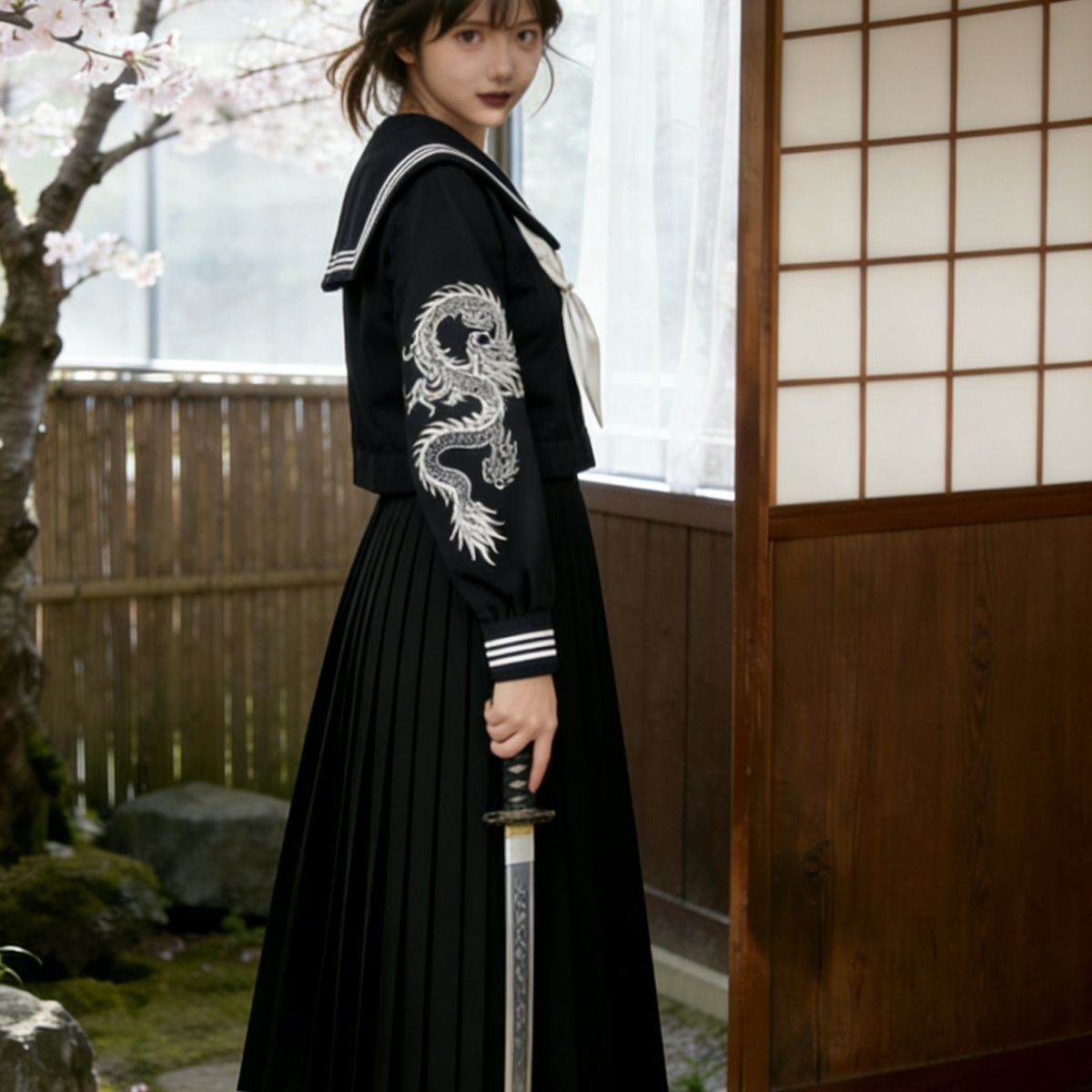 Japanese Dark Goth Punk Sailor - Embroidery Uniform ulasan dan harga
