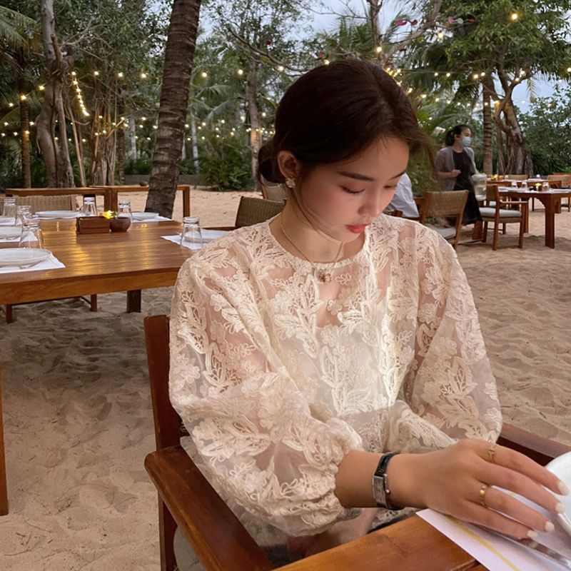 MEXZT Elegant Sheer White Shir - Embroidery On Shirt ulasan dan harga