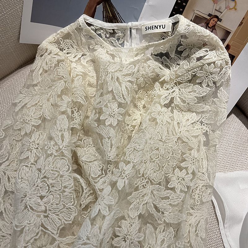 MEXZT Elegant Sheer White Shir - Embroidery On Shirt ulasan dan harga