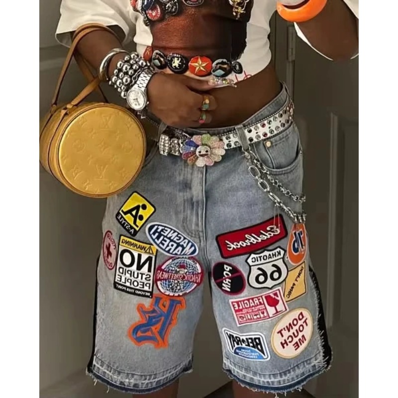 American Retro Denim Shorts Y2 - Embroidery On Jeans ulasan dan harga