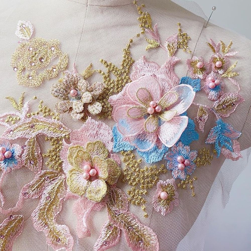 3D Flowers Beaded Lace Fabrics - Embroidery Flower Pattern ulasan dan harga