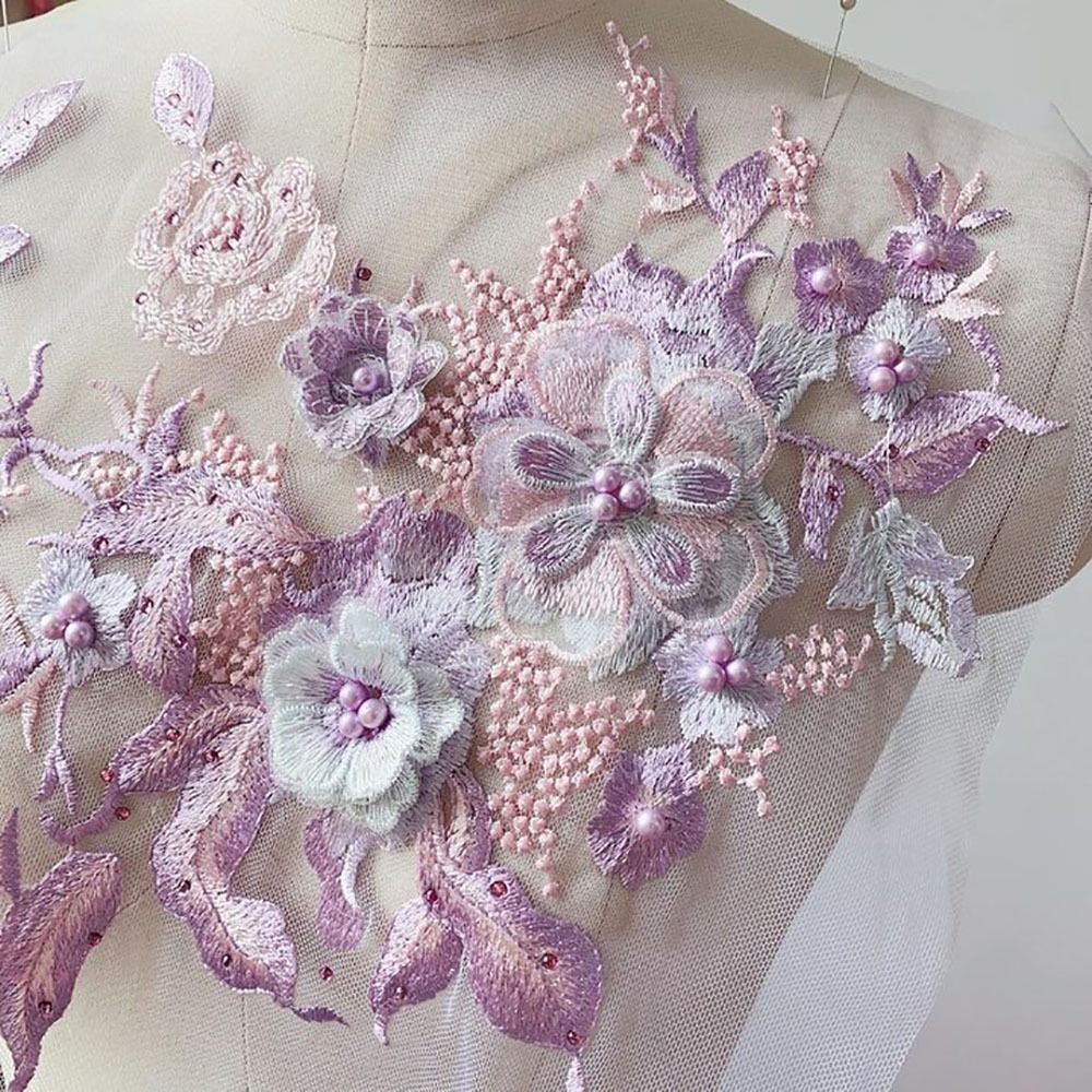 3D Flowers Beaded Lace Fabrics - Embroidery Flower Pattern ulasan dan harga