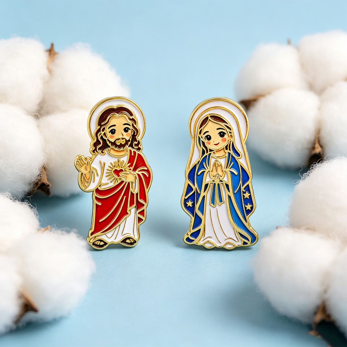 2pcs Jesus Virgin Mary Enamel  - Embroidery Jesus ulasan dan harga