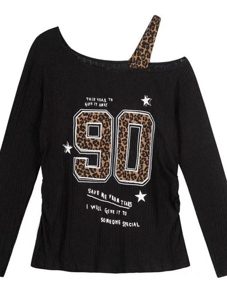 Y2K Patchwork Leopard Print T- - Embroidery Fashion ulasan dan harga