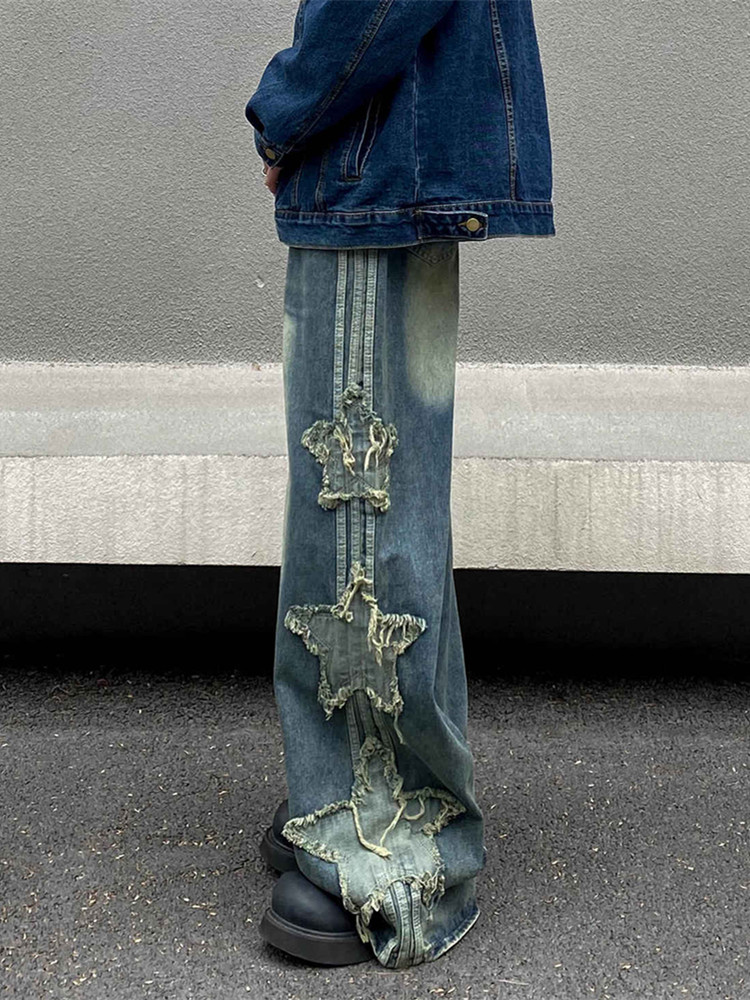 2026 Ropa Y2K Streetwear Star  - Embroidery On Jeans ulasan dan harga
