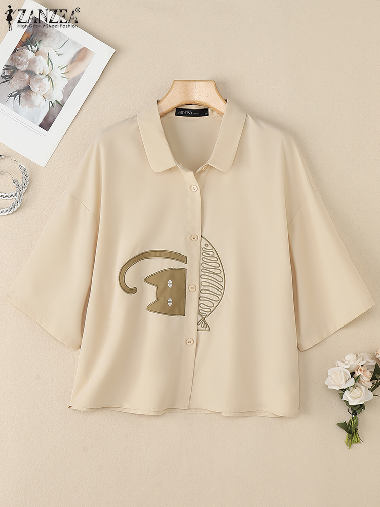 ZANZEA Women's Casual Collared - Embroidery On Shirt ulasan dan harga