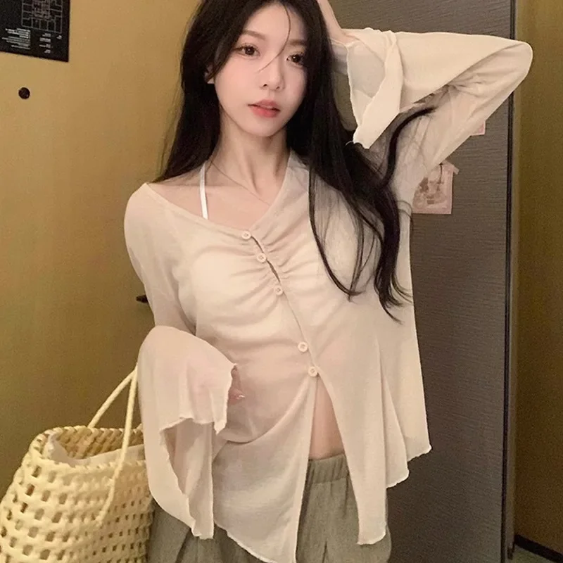 Sheer Flare Sleeve Blouse - Y2 - Embroidery Fashion ulasan dan harga