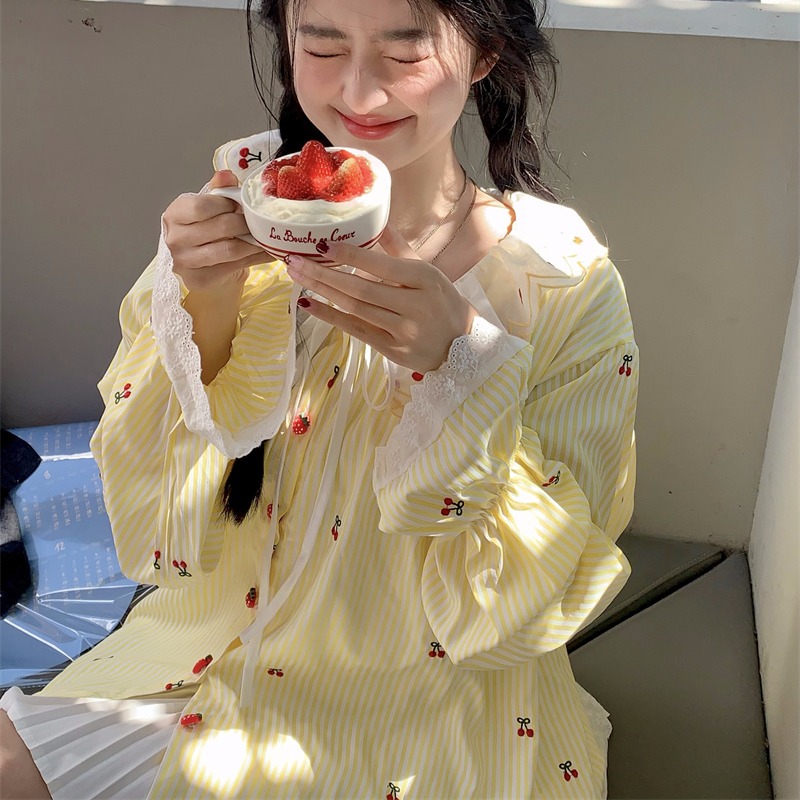 Korean Sweet Style Loose Cherr - Embroidery Cardigan ulasan dan harga