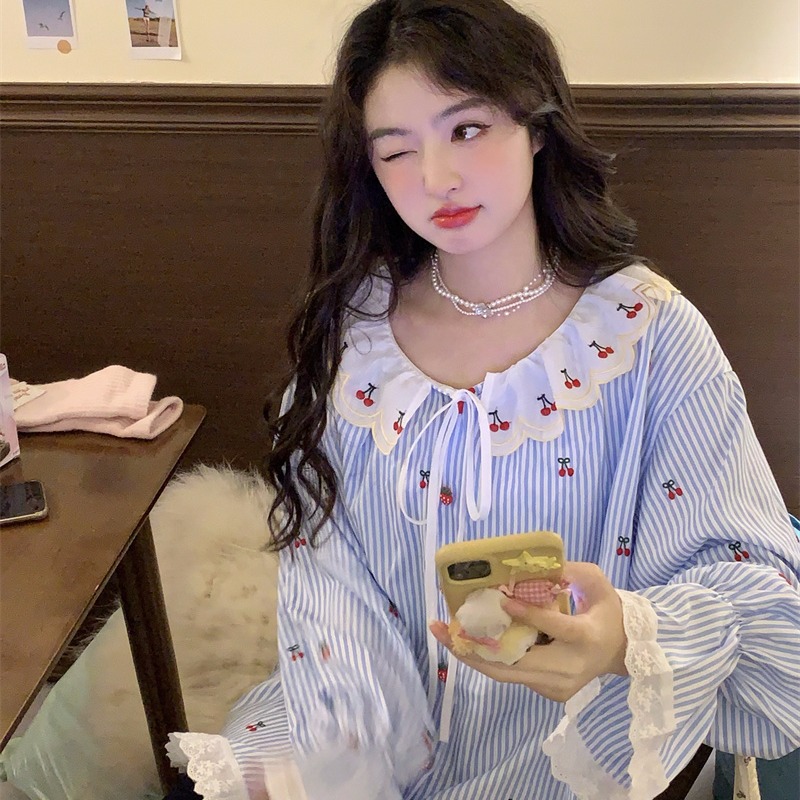 Korean Sweet Style Loose Cherr - Embroidery Cardigan ulasan dan harga