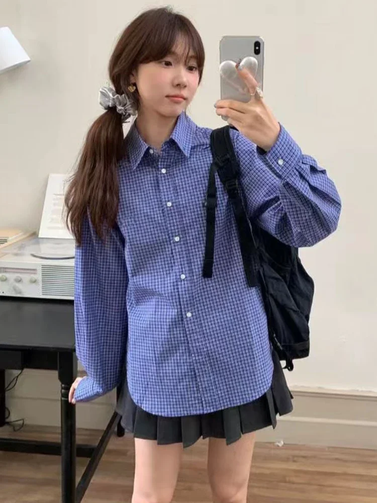 Vintage Blue Plaid Shirts for  - Embroidery Font ulasan dan harga