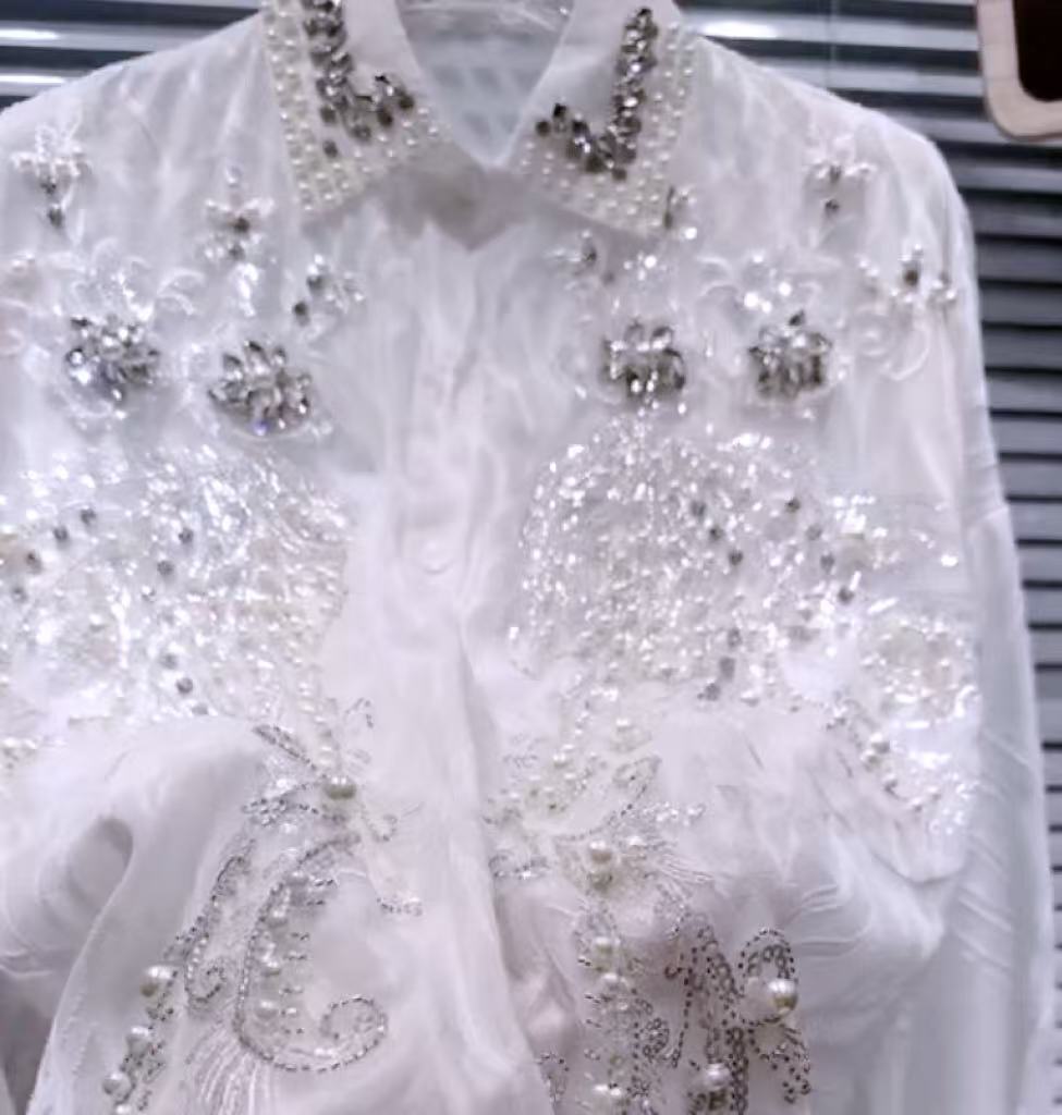 New In Sparkle Pearls Beaded D - Embroidery On Shirt ulasan dan harga