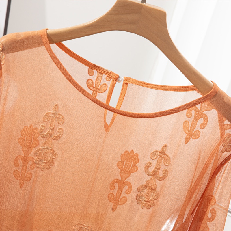 100% Mulberry Silk Women Long  - Embroidery On Shirt ulasan dan harga
