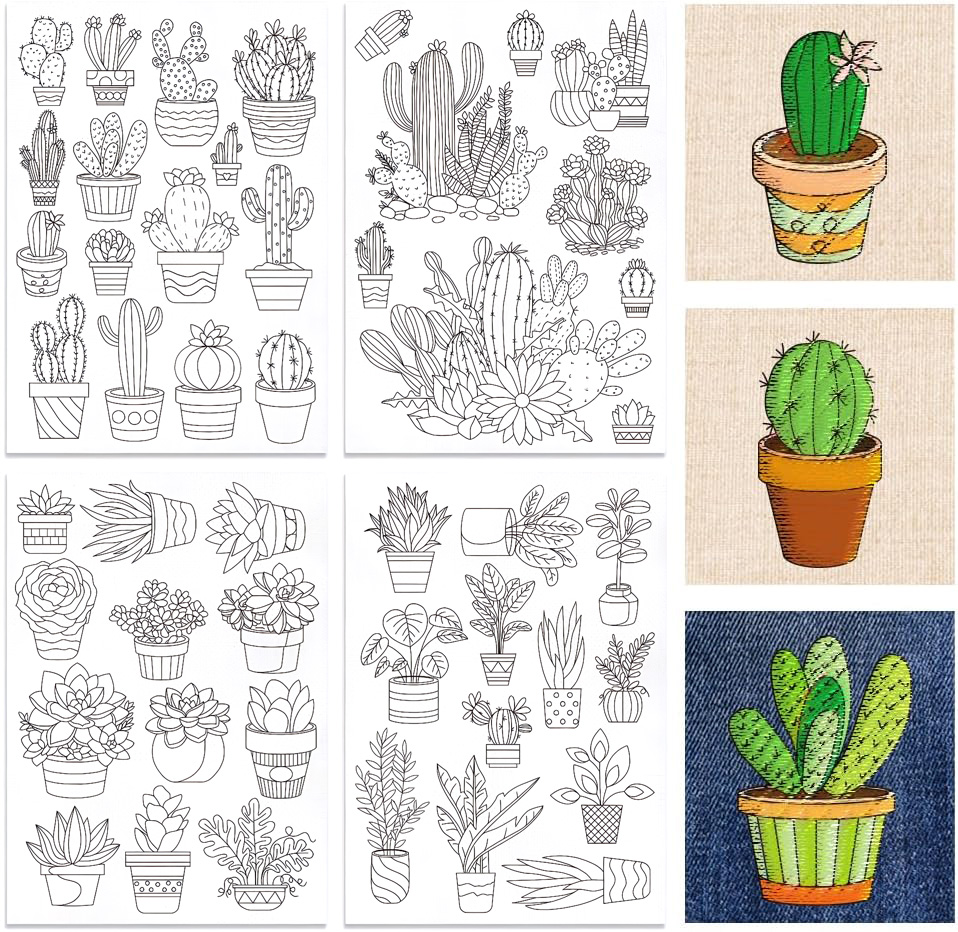 48Pcs Cactus Embroidery Self-A - Embroidery Flower Pattern ulasan dan harga