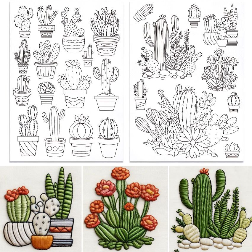 48Pcs Cactus Embroidery Self-A - Embroidery Flower Pattern ulasan dan harga