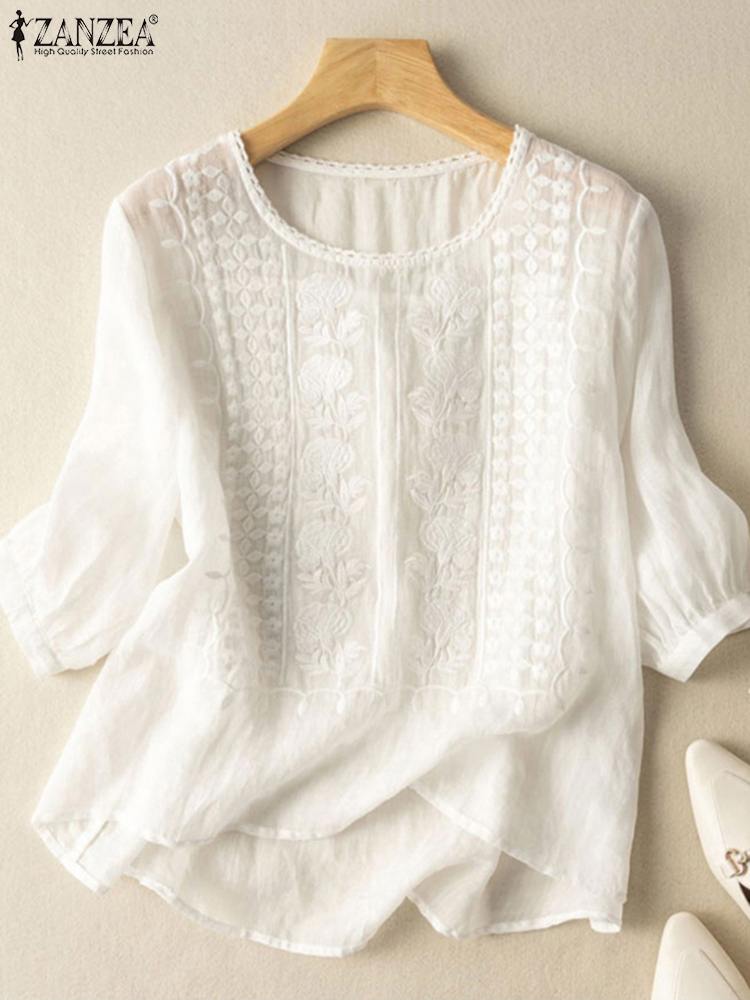 ZANZEA Elegant Women Embroider - Embroidery On Shirt ulasan dan harga