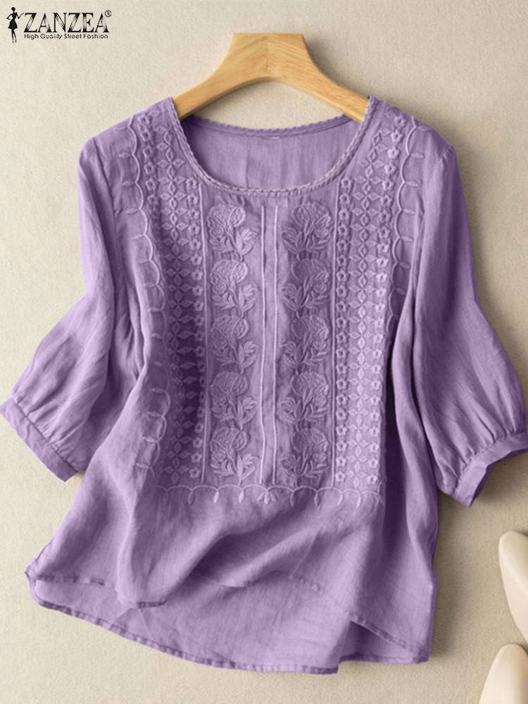 ZANZEA Elegant Women Embroider - Embroidery On Shirt ulasan dan harga