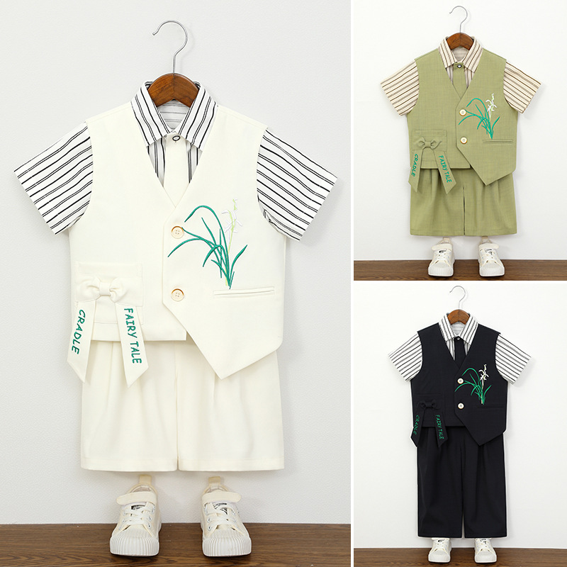 Boys Summer Formal Suit Set wi - Embroidery Ring Sizes ulasan dan harga