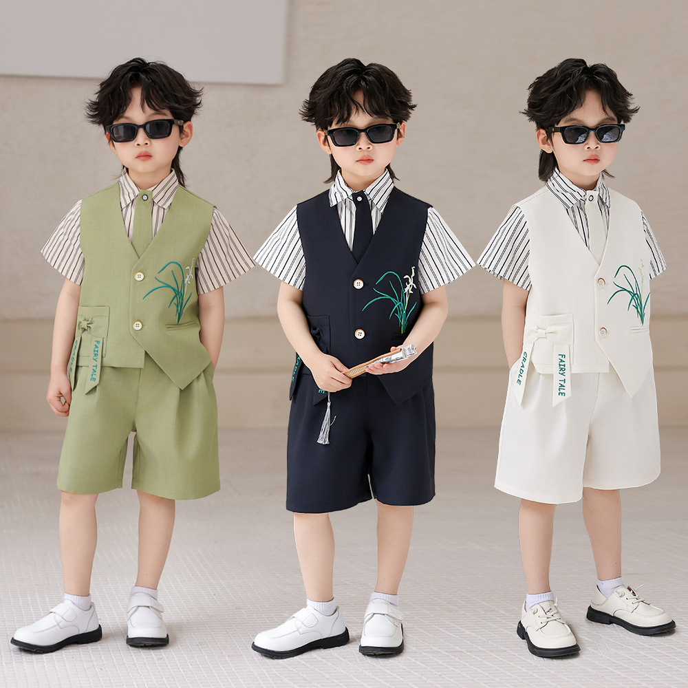 Boys Summer Formal Suit Set wi - Embroidery Ring Sizes ulasan dan harga