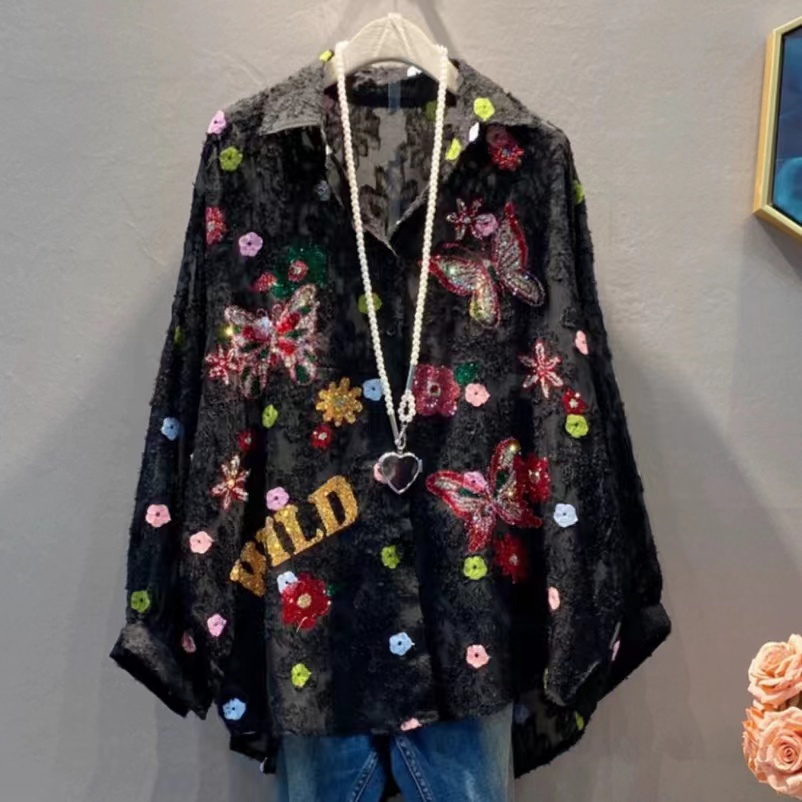 Sequined Embroidery Camisas Lo - Embroidery On Shirt ulasan dan harga