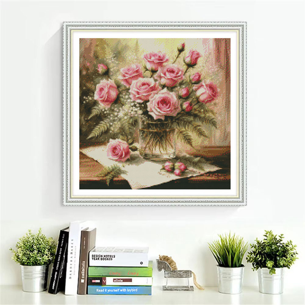 HUACAN Cross Stitch Kits Rose  - Embroidery Tas ulasan dan harga