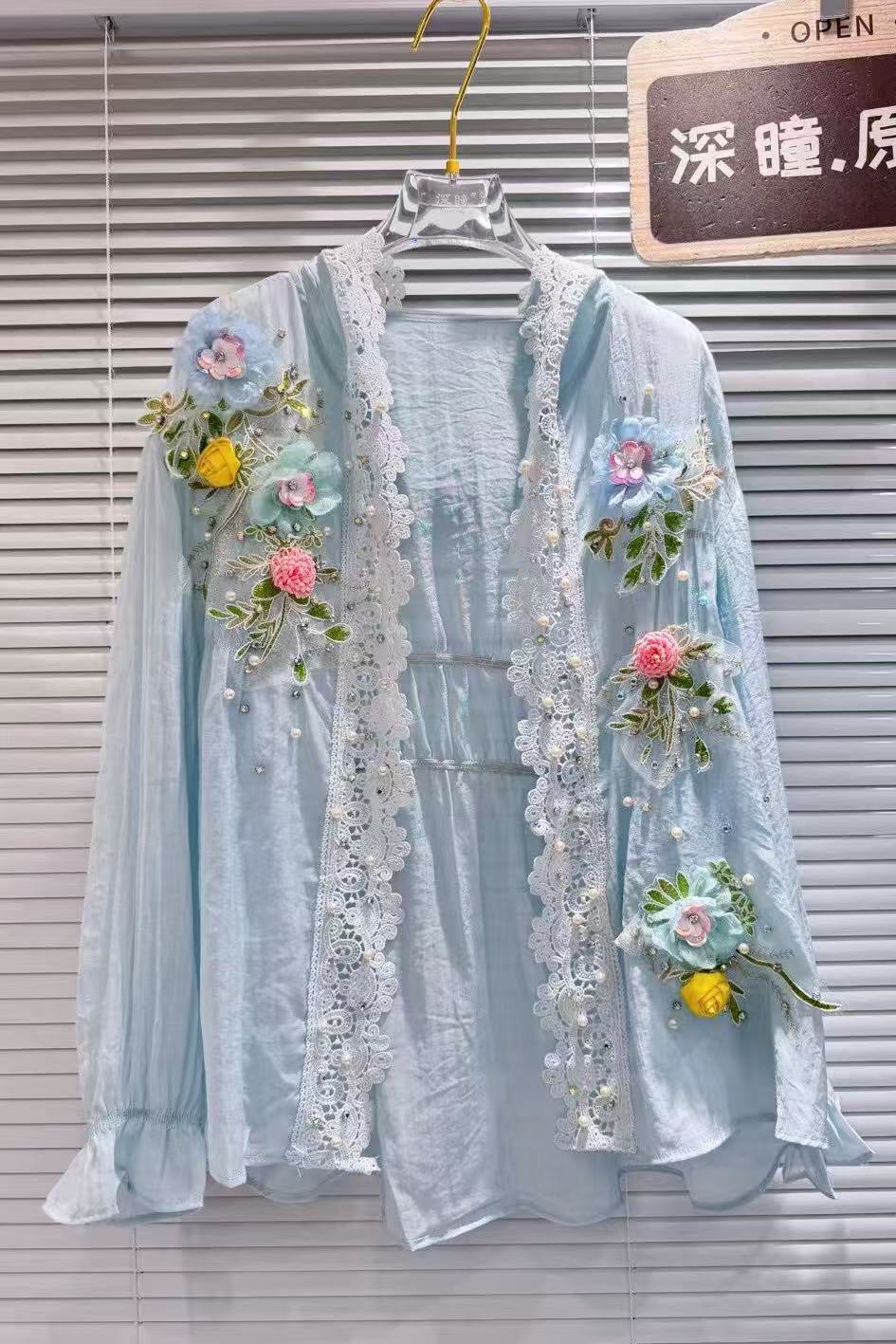 Breathable Cotton Blended Whit - Embroidery Cardigan ulasan dan harga
