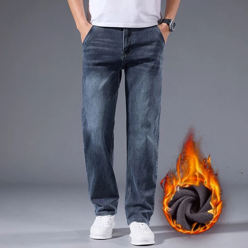 Winter Fleece Men Jeans Thick  - Embroidery On Jeans ulasan dan harga
