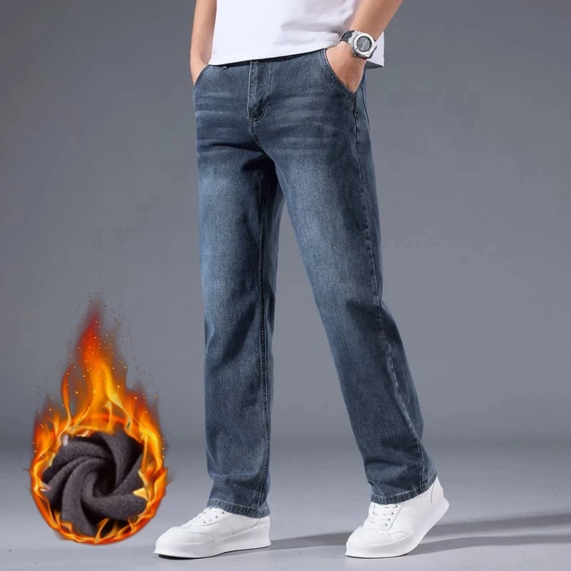 Winter Fleece Men Jeans Thick  - Embroidery On Jeans ulasan dan harga