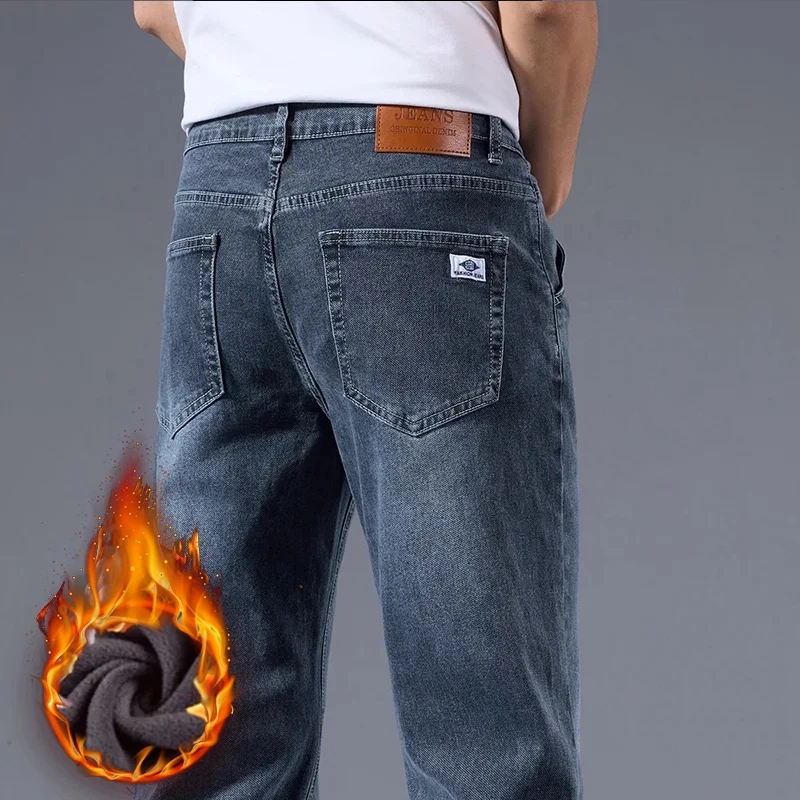 Winter Fleece Men Jeans Thick  - Embroidery On Jeans ulasan dan harga
