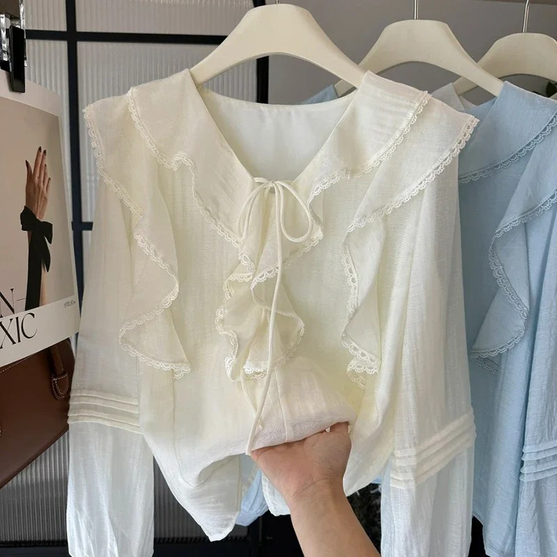 French V-Neck Chic Long Sleeve - Embroidery Fashion ulasan dan harga